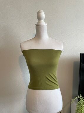 Olive Green Ribbed Strapless Tube Top